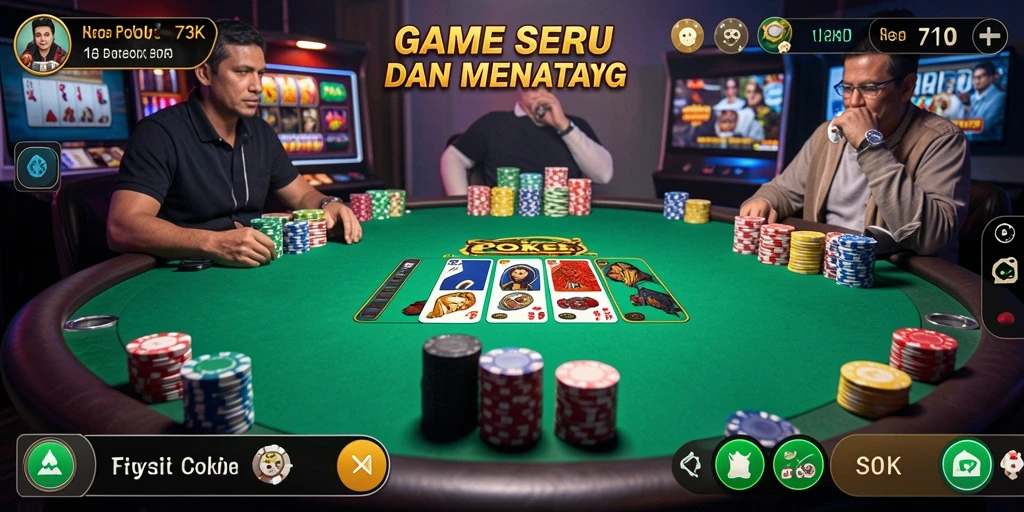 Gameplay seru Poker di 73K dengan antarmuka menarik.