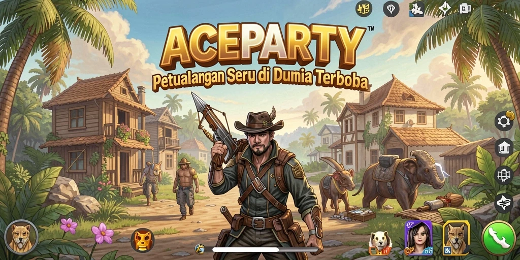 Gameplay ACEPARTY yang menampilkan eksplorasi dunia terbuka.