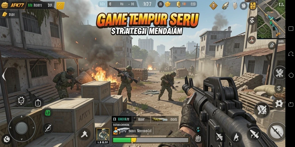 Tampilan gameplay AFK77 yang penuh aksi dalam mode TPS.