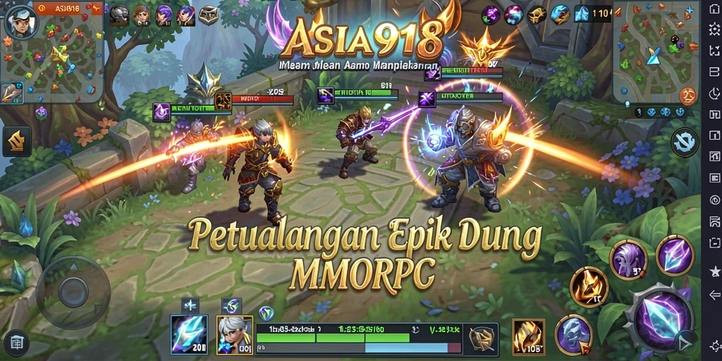 Tangkapan layar ASIA918 menampilkan pertempuran seru dalam dunia MMORPG.
