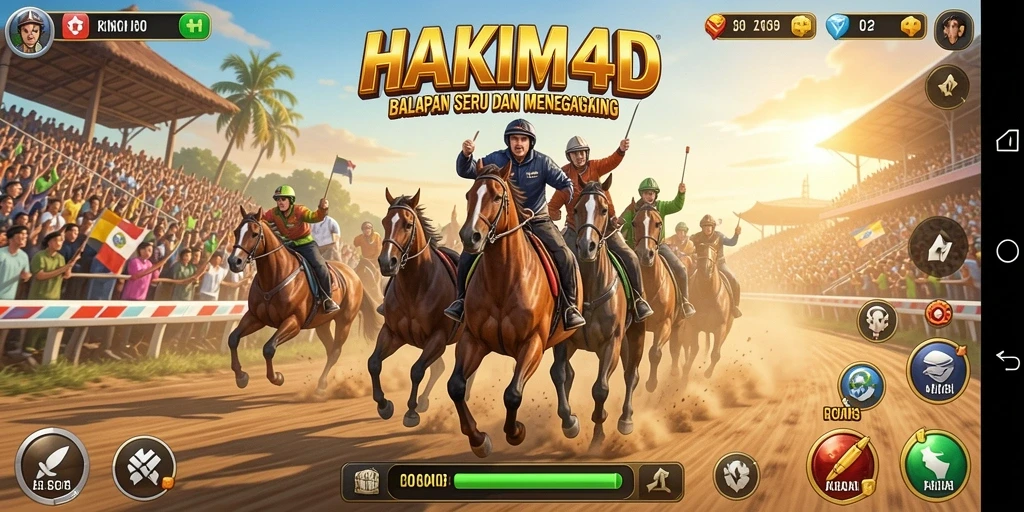 Gameplay HAKIM4D menampilkan balapan seru di lintasan menantang.