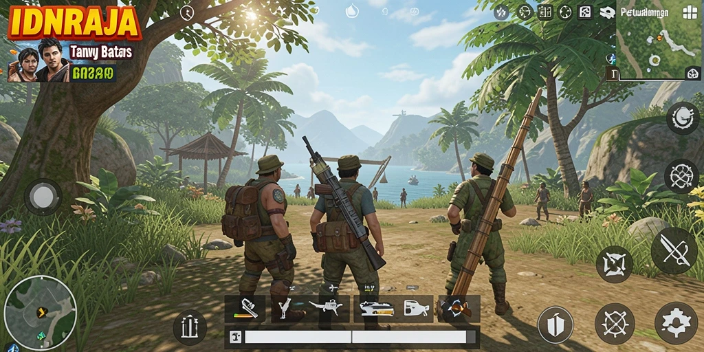 Tampilan gameplay seru dalam dunia terbuka IDNRAJA yang luas.