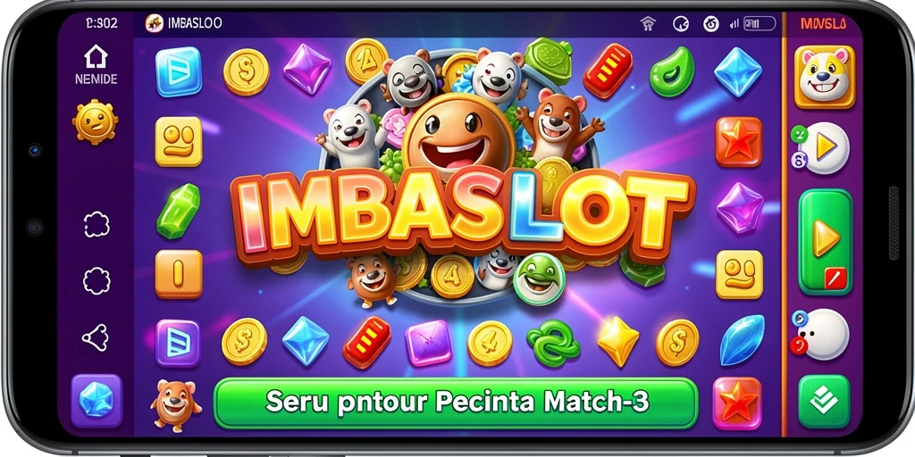 Tangkapan layar IMBASLOT menampilkan gameplay Match-3 yang menarik dan penuh warna.