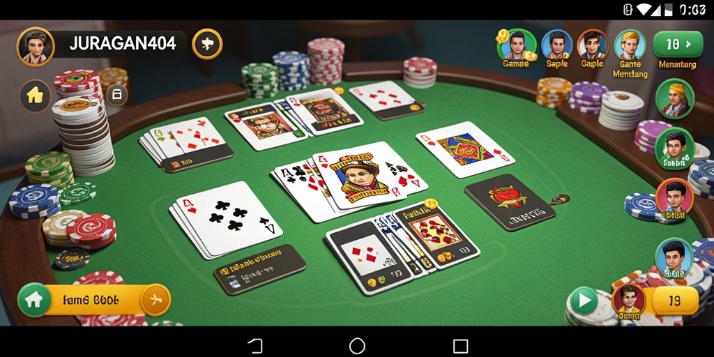 Gameplay JURAGAN404 menampilkan keseruan bermain Gaple dengan teman.