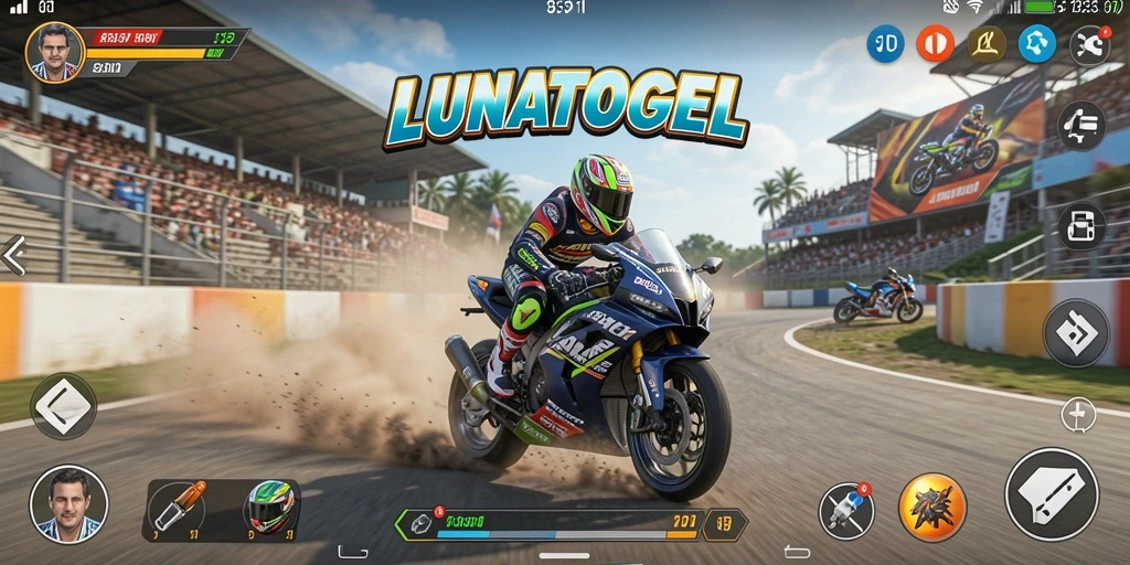 Tampilan gameplay LUNATOGEL dengan balapan mendebarkan di trek yang menantang.