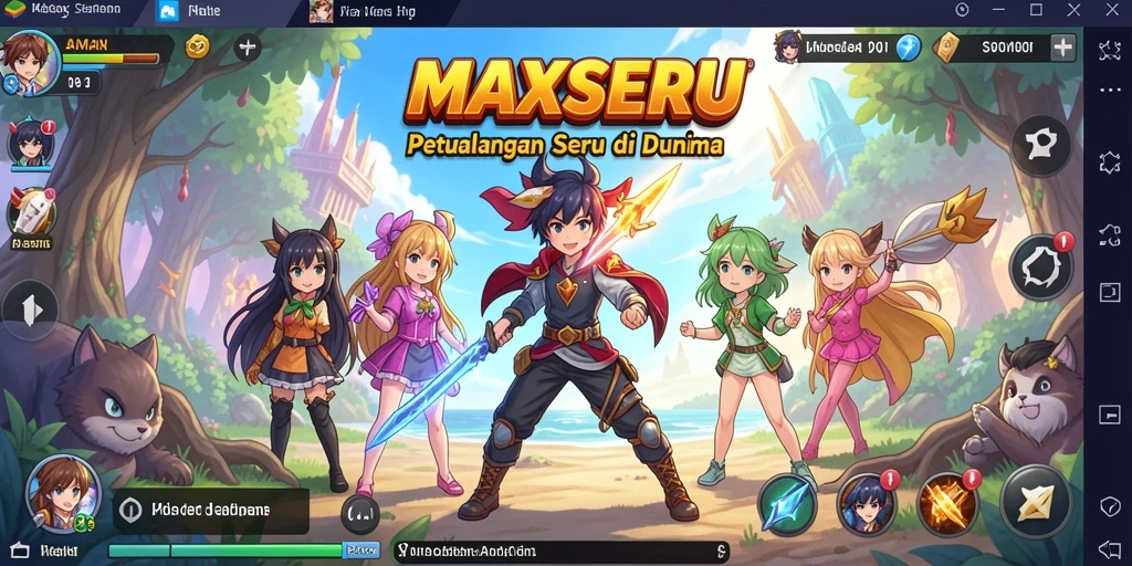 Tampilan gameplay seru MAXSERU dengan karakter Anime yang menarik.