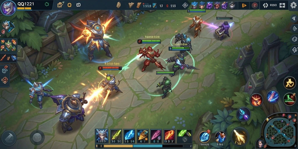 Tangkapan layar gameplay QQ1221 yang menampilkan aksi pertempuran tim.