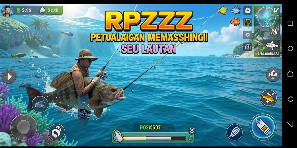 Screenshot gameplay RPZZZ menampilkan aksi memancing yang seru dan menantang.