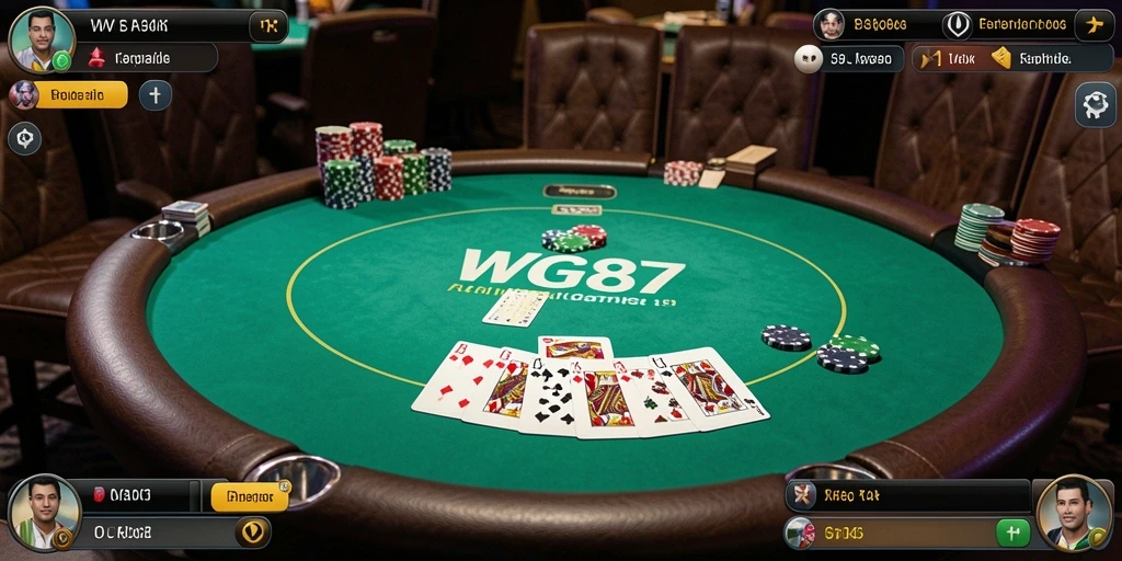 Tampilan gameplay utama WG87 yang menampilkan suasana poker yang mendebarkan.