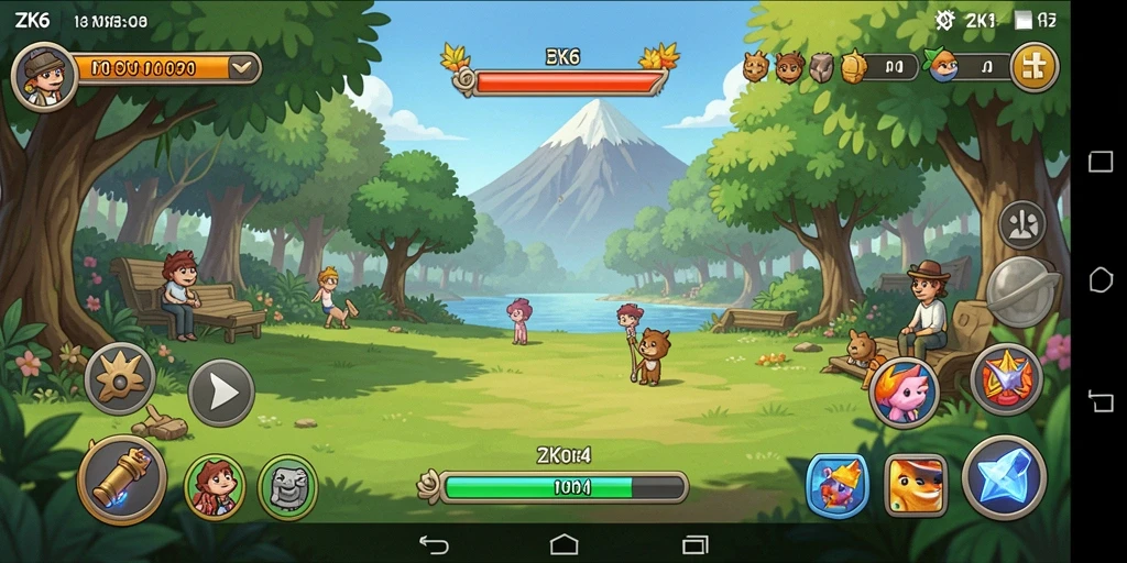 Tangkapan layar menunjukkan gameplay ZK6 yang menyenangkan dan penuh warna.