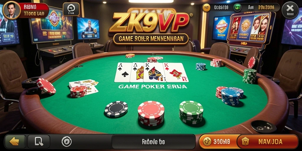 Screenshot gameplay ZK9VIP menampilkan suasana permainan poker yang seru.